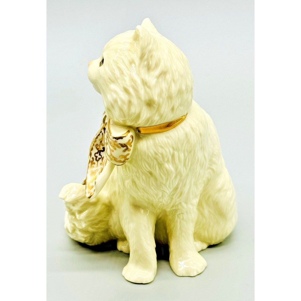 Lenox Sittying Pretty White Kitten Cat Bow 24k Gold Trim Bone China 5.5 inch - Picture 5 of 8
